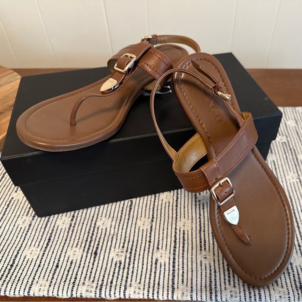 Brown leather coach sandals! Size 8